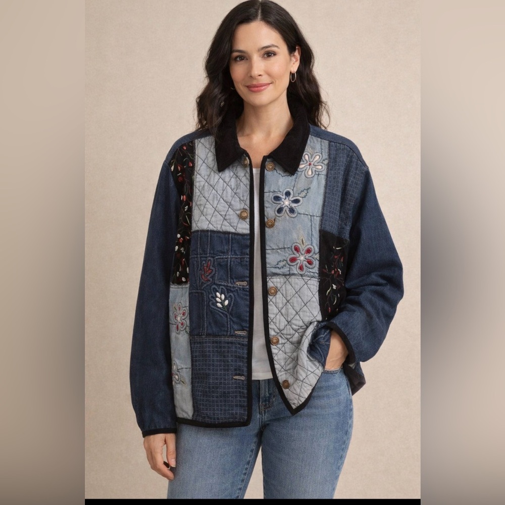 Denim blazer/jacket. Size xl embroidery design.